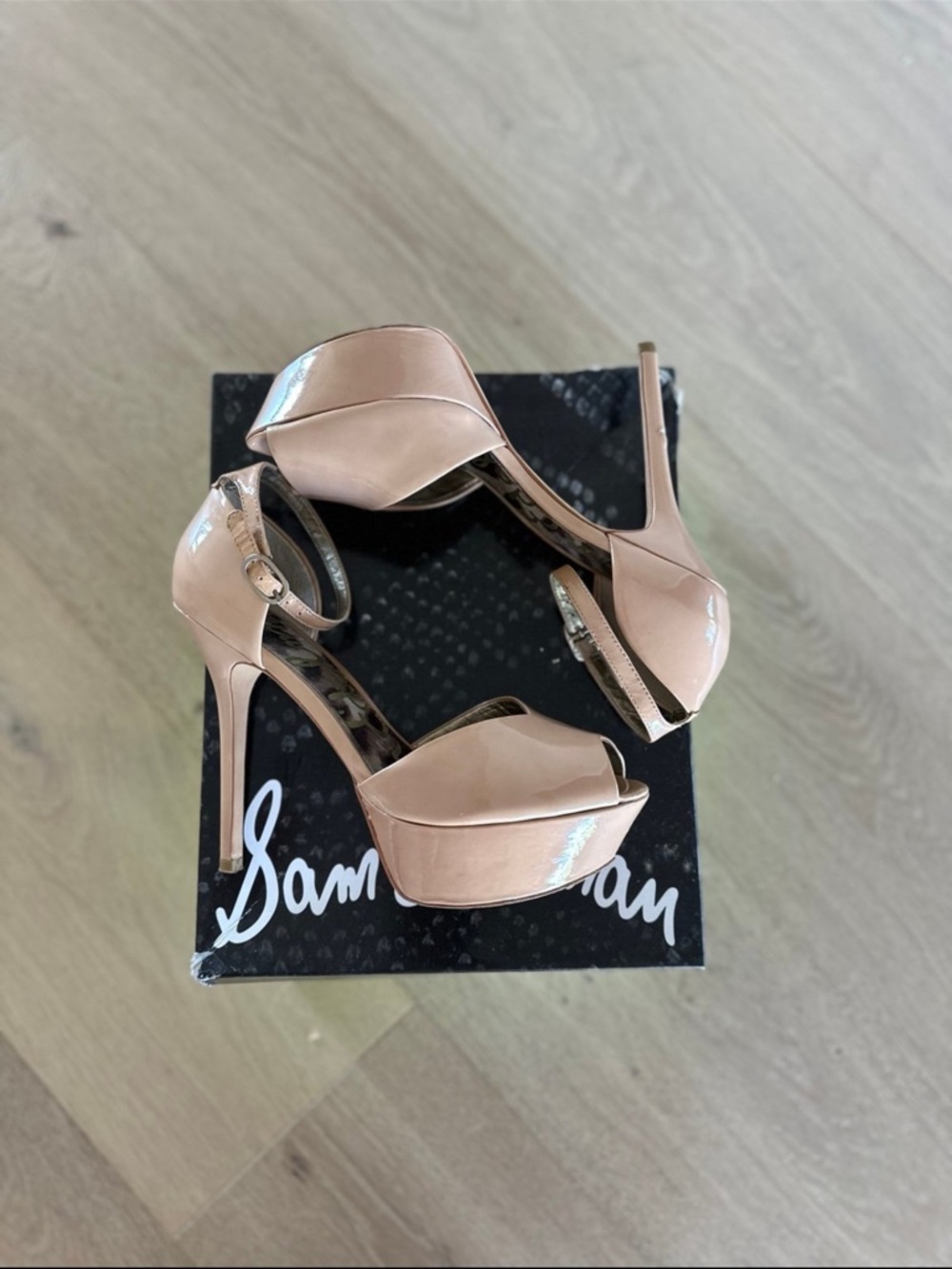 Sam Edelman Blush Patent Leather Peep-Toe Platform Heels - Picture 5 of 12